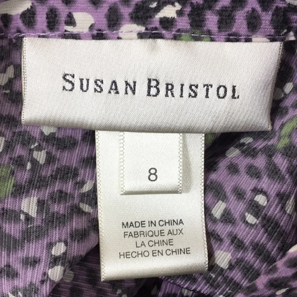 Susan Bristol Purple Animal Print Button Front Silk Shirt‎ Womens 8 Long Sleeve - Picture 5 of 11